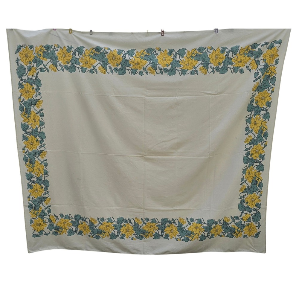 Vintage Cacharel Floral Tablecloth Yellow Clematis Border 66x60 Rectangular